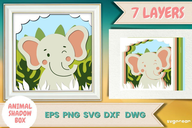 Elephant Shadow Box | 3D Layered SVG | Lightbox SVG SvgOcean 