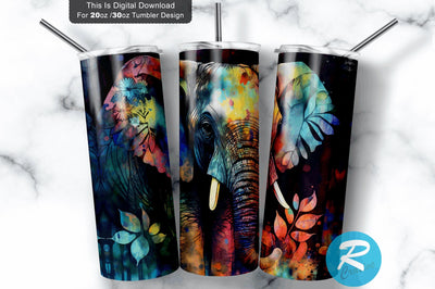 Elephant Side Neon Alcohol Ink floral 20 oz / 30 oz Tumbler PNG Sublimation Regulrcrative 