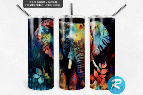 Elephant Side Neon Alcohol Ink floral 20 oz / 30 oz Tumbler PNG Sublimation Regulrcrative 