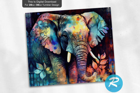 Elephant Side Neon Alcohol Ink floral 20 oz / 30 oz Tumbler PNG Sublimation Regulrcrative 