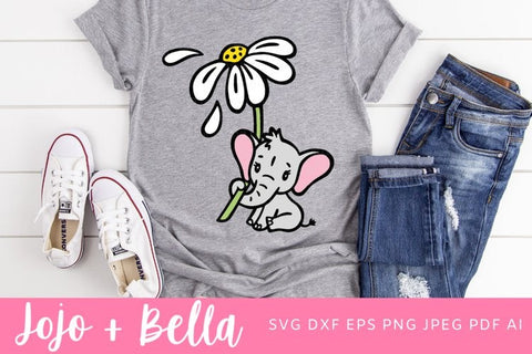 Elephant SVG, Daisy Svg, Baby Elephant svg, Cute Elephant SVG, Baby Animal Svg, Cut file, Baby Shower Svg, Silhouette, Cricut, Sublimation SVG Jojo&Bella 