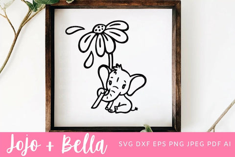 Elephant SVG, Daisy Svg, Baby Elephant svg, Cute Elephant SVG, Baby Animal Svg, Cut file, Baby Shower Svg, Silhouette, Cricut, Sublimation SVG Jojo&Bella 