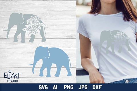 Elephant SVG, Elephant Silhouette PNG, Floral Animal T-shirt Design. SVG Elinorka 