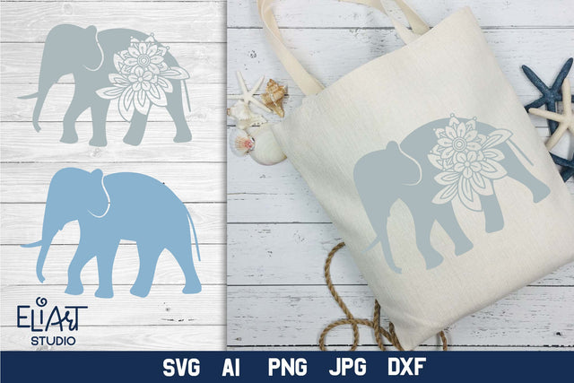 Elephant SVG, Elephant Silhouette PNG, Floral Animal T-shirt Design. SVG Elinorka 