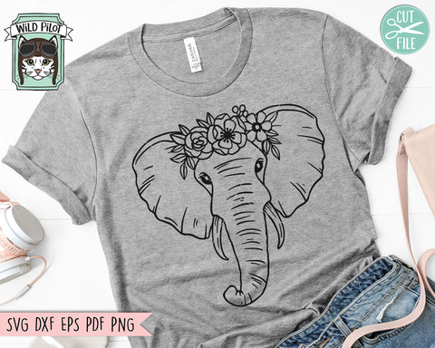 Elephant SVG file, Elephant with Flower Crown SVG, Elephant cut file, Animal Face svg, Floral Crown svg, Elephant with Flowers on Head svg, wild African svg SVG Wild Pilot 