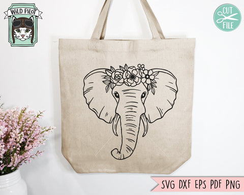 Elephant SVG file, Elephant with Flower Crown SVG, Elephant cut file, Animal Face svg, Floral Crown svg, Elephant with Flowers on Head svg, wild African svg SVG Wild Pilot 