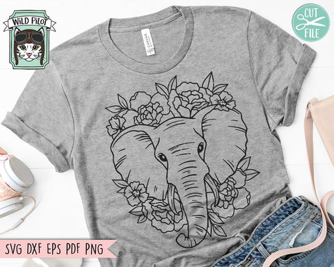 Elephant SVG file, Elephant with Flowers SVG, Elephant cut file, Animal Face svg, Floral Elephant svg, Elephant with Flowers svg, wild African svg, Safari svg SVG Wild Pilot 