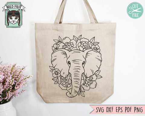 Elephant SVG file, Elephant with Flowers SVG, Elephant cut file, Animal Face svg, Floral Elephant svg, Elephant with Flowers svg, wild African svg, Safari svg SVG Wild Pilot 