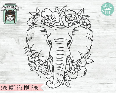 Elephant SVG file, Elephant with Flowers SVG, Elephant cut file, Animal Face svg, Floral Elephant svg, Elephant with Flowers svg, wild African svg, Safari svg SVG Wild Pilot 