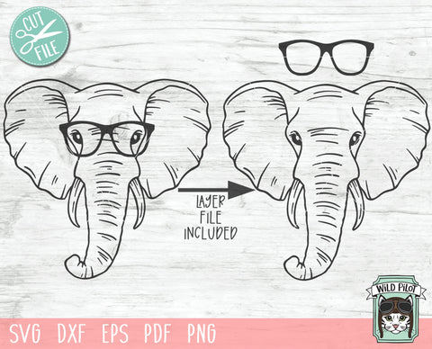 Elephant svg file, Elephant with Glasses svg, Elephant cut file, Animal Face svg, Cute Boy Elephant svg, Cute Elephant Face svg, Eyeglasses svg SVG Wild Pilot 