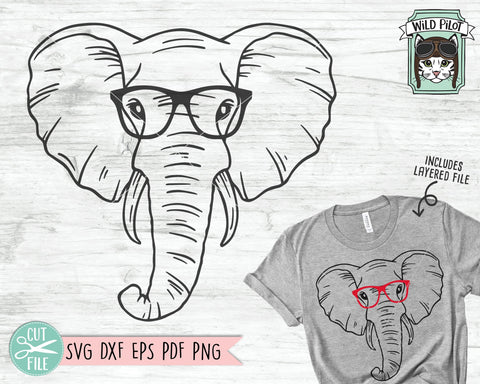 Elephant svg file, Elephant with Glasses svg, Elephant cut file, Animal Face svg, Cute Boy Elephant svg, Cute Elephant Face svg, Eyeglasses svg SVG Wild Pilot 