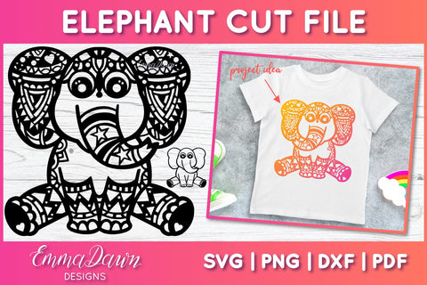 Elephant SVG | Zentangle Elephant Cut File SVG Emma Dawn Designs 