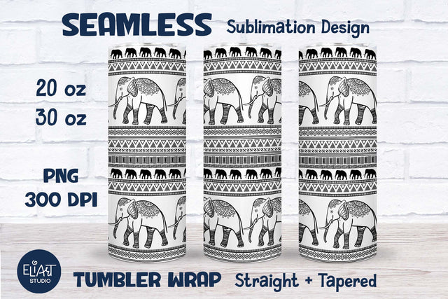 Elephant Tumbler Wrap, Seamless Skinny Tumbler Sublimation 20-30 OZ. Sublimation Elinorka 