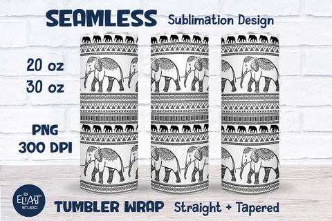 Elephant Tumbler Wrap, Seamless Skinny Tumbler Sublimation 20-30 OZ. Sublimation Elinorka 