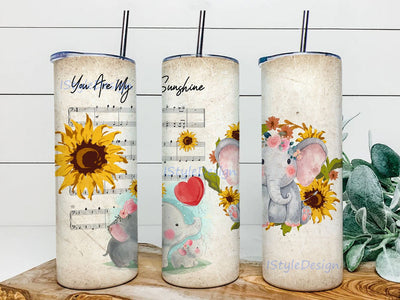 Elephant You Are My Sunshine Sublimation Skinny Tumbler Design, Straight & Tapered Sublimation Wrap Design, Tumbler PNG Sublimation iStyleDesign 