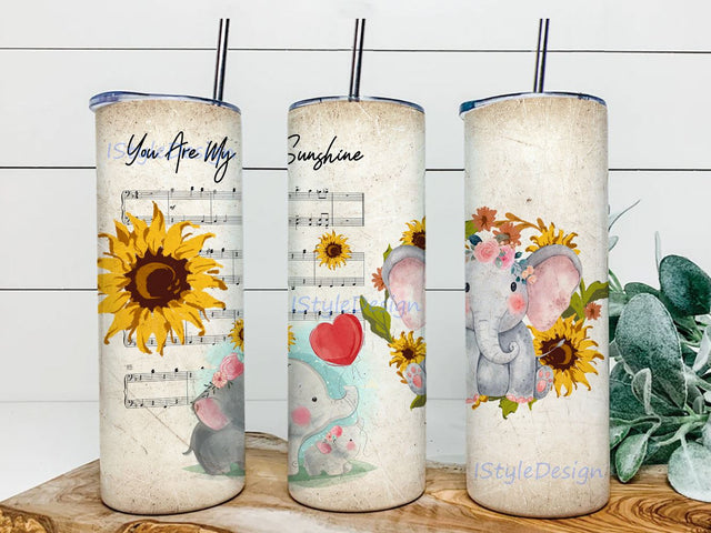 Elephant You Are My Sunshine Sublimation Skinny Tumbler Design, Straight & Tapered Sublimation Wrap Design, Tumbler PNG Sublimation iStyleDesign 