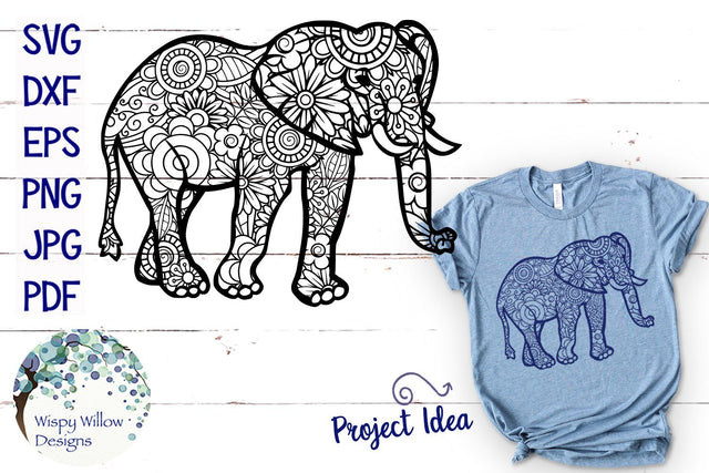 Elephant Zentangle SVG SVG Wispy Willow Designs 