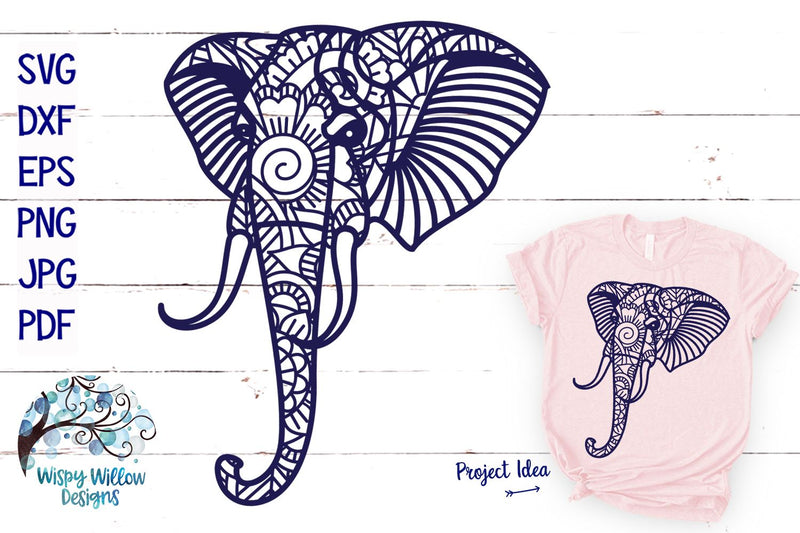 Elephant Zentangle SVG SVG Wispy Willow Designs 