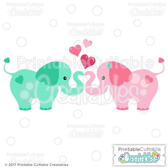 Elephants in Love SVG Printable Cuttable Creatables 