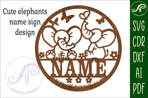 Elephants Name sign svg laser cut template, wall art SVG APInspireddesigns 
