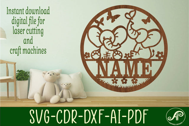 Elephants Name sign svg laser cut template, wall art SVG APInspireddesigns 