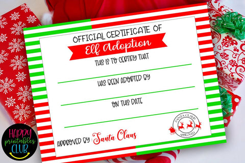 Elf Adoption Certificate Printable- Elf Adoption Template SVG Happy Printables Club 