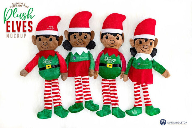 Elf Dolls Mockup, Medium and Deep Skin Tone | Christmas Mockup, jpg Mock Up Photo Mae Middleton Studio 