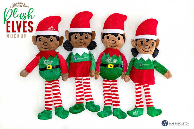 Elf Dolls Mockup, Medium and Deep Skin Tone | Christmas Mockup, jpg Mock Up Photo Mae Middleton Studio 