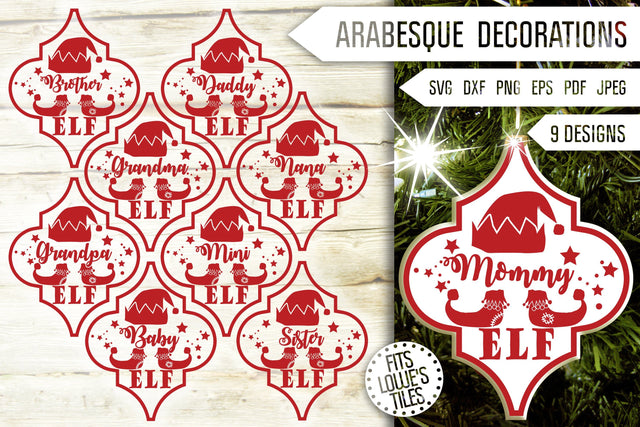 Elf Family Christmas Arabesque Tile Ornament Svg Bundle. Elf Squad Bauble Svg. Christmas Decorations Svg. Lowe's Tile Dxf Eps Png Pdf SVG Mint And Beer Creations 
