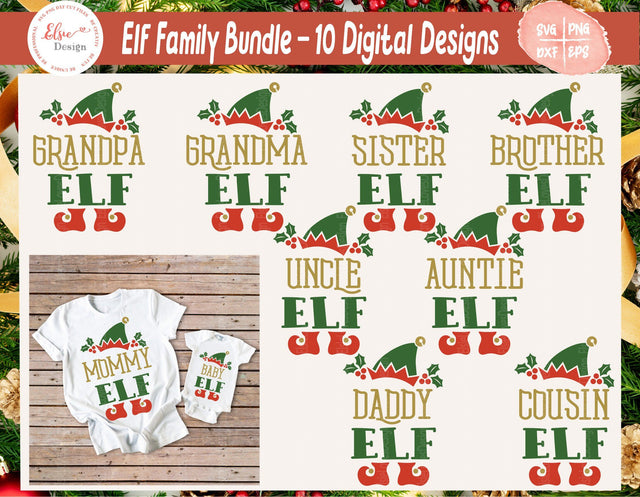 Elf Family Matching Shirts Bundle - SVG, PNG, DXF, EPS SVG Elsie Loves Design 