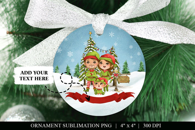 Elf Family of 3 Round Ornament Sublimation Sublimation BijouBay 