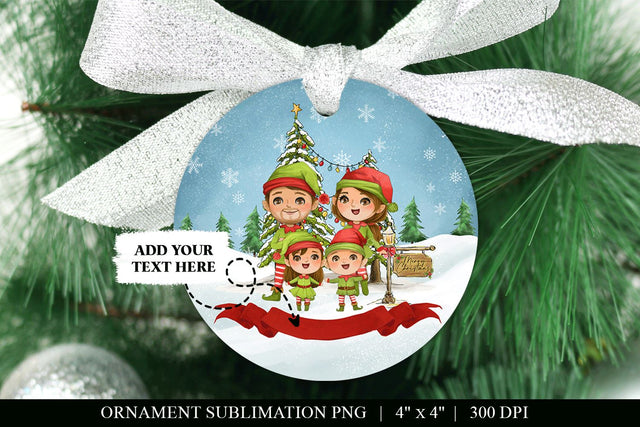 Elf Family of 4 Round Ornament Sublimation Sublimation BijouBay 