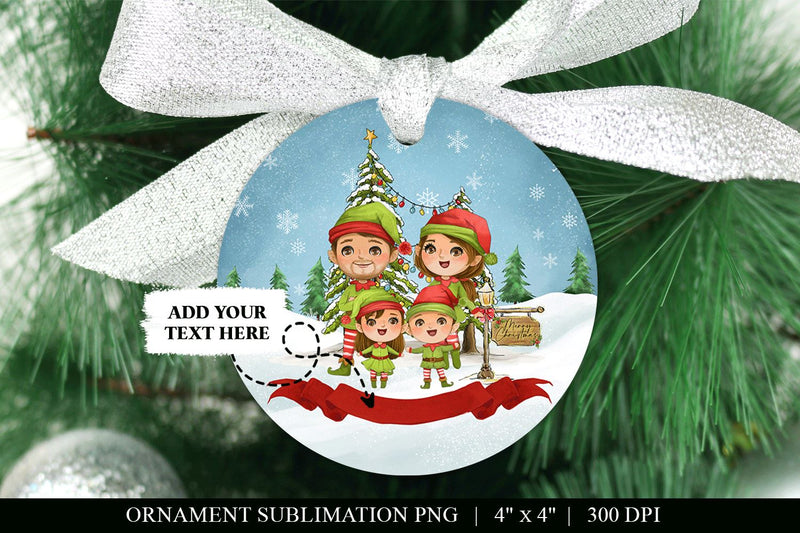 Elf Family of 4 Round Ornament Sublimation Sublimation BijouBay 