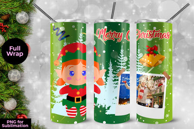 Elf Girl Merry Christmas Frame Skinny Tumbler Wrap Template 20 oz Sublimation Sublimatiz Designs 