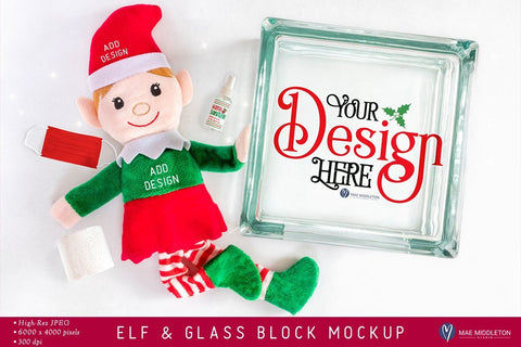 Elf in Quarantine, Isolation | Christmas Elf & Glass Block Mockup Mock Up Photo Mae Middleton Studio 