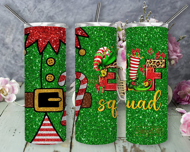 Elf Squad 20oz Skinny Tumbler, Elf Glitter Tumbler Wrap, Christmas Elf Tumbler Design, Christmas Movie Design Png, Merry Christmas Tumbler Template, Instant Download Sublimation DesignSVG 