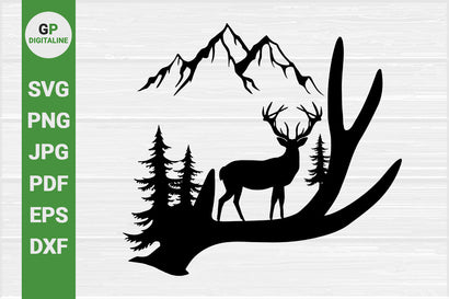 Elk SVG, Horned Deer SVG, Wild SVG, Antler SVG, Woods SVG, Forest SVG, Pine Trees SVG, Mountain SVG, Woodland Animal, Nature SVG, Outdoor SVG, Wildlife SVG, Wilderness SVG SVG GPDigitaline 