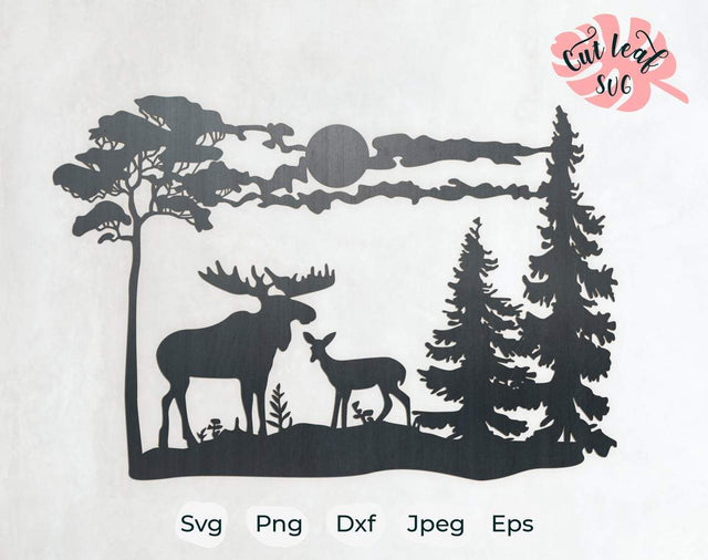 Elks SVG, Elks DXF SVG Cut Files, dxf files for plasma, cnc files for wood, mountain svg, forest svg, elk svg, wolf svg, hunting svg SVG CutLeafSvg 