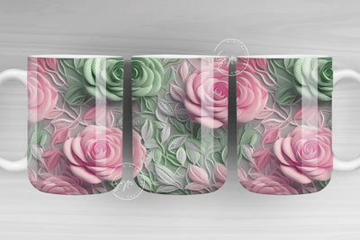 Embroidered Lace Flower Mug, 3D Flower Mug, Pink Rose, Floral Mug Wrap, Wedding Mug, 11 & 15 Oz Mug Sublimation Wrap, Digital Download Sublimation Syre Digital Creations 