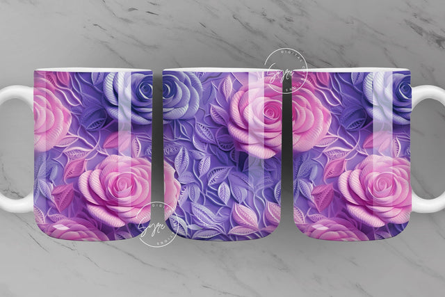 Embroidered Lace Flower Mug, 3D Flower Mug, Pink Rose, Floral Mug Wrap, Wedding Mug, 11 & 15 Oz Mug Sublimation Wrap, Digital Download Sublimation Syre Digital Creations 