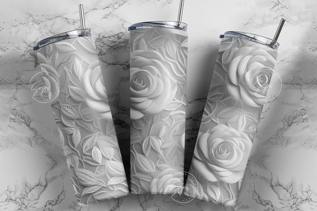 Embroidered Lace Flower Tumbler, 3D Flower Tumbler, White Floral Tumbler, 20oz Skinny Tumbler Sublimation, Wedding Tumbler, Digital Download Sublimation Syre Digital Creations 