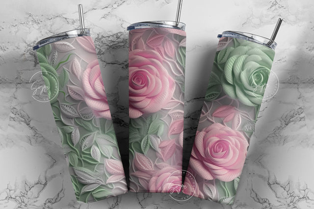 Embroidered Lace Flowers Tumbler, 3D Flower Tumbler, Pink Rose, Floral Tumbler, 20oz Skinny Tumbler, Wedding Tumbler, Digital Download Sublimation Syre Digital Creations 
