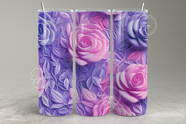 Embroidered Lace Flowers Tumbler, 3D Flower Tumbler, Pink Rose, Floral Tumbler, 20oz Skinny Tumbler, Wedding Tumbler, Digital Download Sublimation Syre Digital Creations 