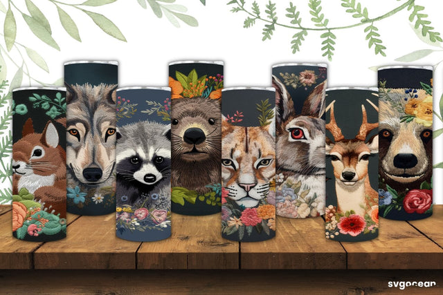 Embroidery Animals Tumbler Wrap | Skinny 20 oz | Sublimation SVG SvgOcean 