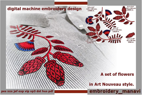 Embroidery bundle of flowers in Art Nouveau style. Embroidery/Applique DESIGNS Embroidery Manavi 05 