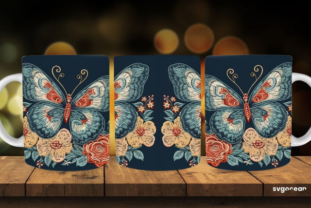 Embroidery Butterfly Mug Wrap | 11 oz | Sublimation SVG SvgOcean 