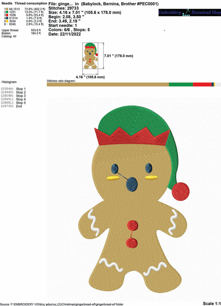 Embroidery Design Gingerbread elf - So Fontsy