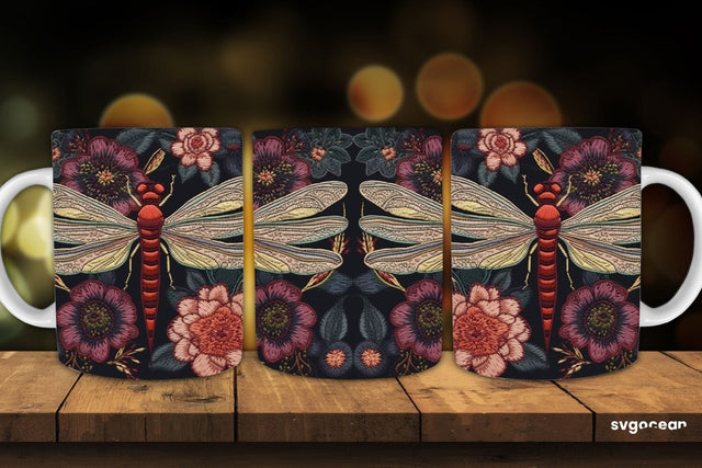 Embroidery Dragonfly Mug Wrap | 11 oz | Sublimation SVG SvgOcean 