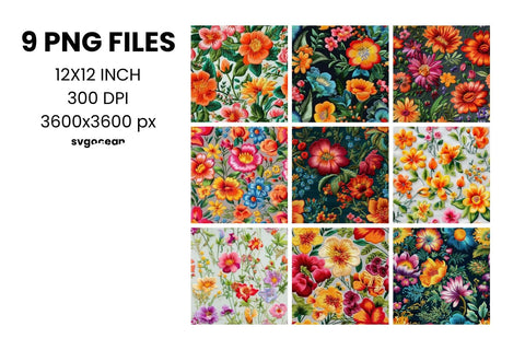 Embroidery Flowers Digital Paper Bundle | Background SVG SvgOcean 