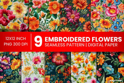 Embroidery Flowers Digital Paper Bundle | Background SVG SvgOcean 